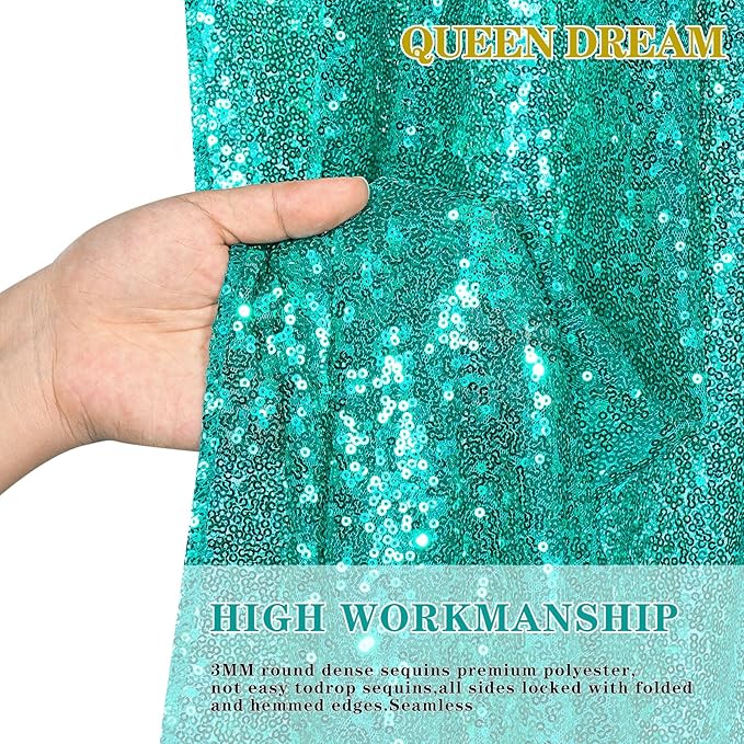 Mermaid Sequin Photo Backdrop Decor: Lake Green Glitter Background 2 Panels 2FT x 8FT for Ocean Party Baby Shower