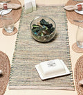 Chardin home Natural Jute Table Runner 13x36 Inch – Vintage Boho Rustic Table Decor – Handwoven Table Runner in Natural Jute and Green – Farmhouse Dining or Console Table Accent