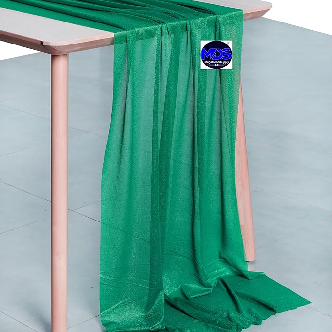 MDS 2 Pack 10ft Chiffon Table Runner 29 x 120 Inches Sheer Wedding Runner Romantic Rustic Table Runner for Wedding Decorations, Birthday Parties, Bridal Shower Party Arch Decor - Emerald Green