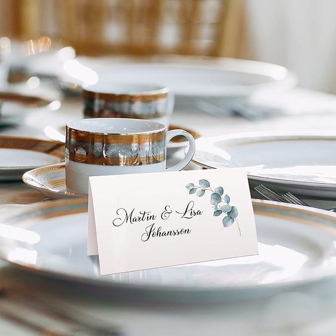 CLEVER SIGNS Place Cards for Wedding or Party, Seating Place Cards for Tables, Scored for Easy Folding, Flower Design 100 Pack, 2 x 3.5 Inches
