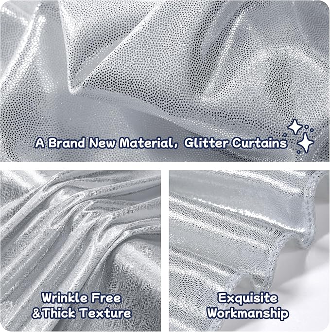 leegleri 20x10ft Thick Silver Glitter Backdrop Curtain Panels for Parties, Wrinkle Free Sequin Sparking Photo Backdrop Drapes, 4 Panels 5x10ft Shimmer Back Drop Cloth for Wedding Birthday Photography