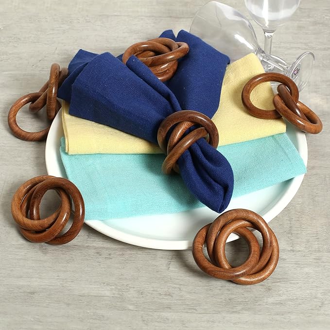 Three Ring Napkin Rings Set of 8, Decorative Handcuff Serviette Ring, Napkin Holders Bulk for Party Decoration, Dinning Table, Everyday, Family Gatherings Tabletop Décor (Brown) - CLEENTABLE