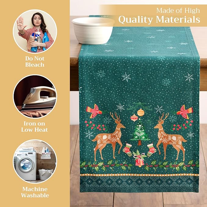 Maison d' Hermine Table Runner 100% Cotton Double Layer Table Runners 72 inches Long for Thanksgiving Christmas Decorations Home Kitchen Dining Party Wedding (Hygge Christmas, 14.5" x 72")
