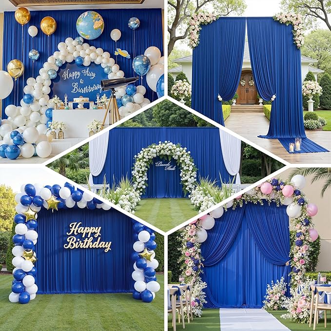 PartyVillage 50ft×15ft Royal Blue Backdrop Curtain for Wedding Parties, 10 Panels Wrinkle Free 15 FT Long Polyester Photo Backdrop Drapes Back Drop Cloth for Birthday Photography Background