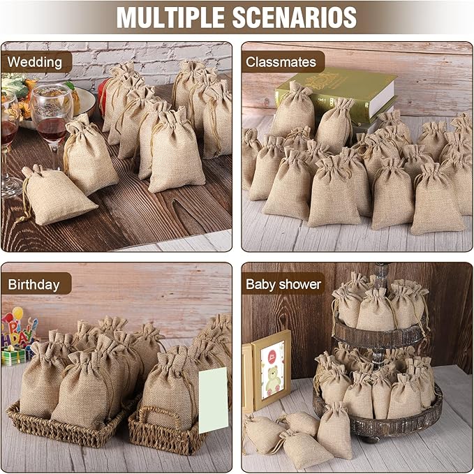 ANPHSIN 75 Pcs Small Burlap Gift Bags with Drawstring - 5.4" x 3.7" Burlap Favor Sacks, Mini Gift Wrapping Bags for Wedding Baby Shower Classmates Festival Party Favors, DIY Craft