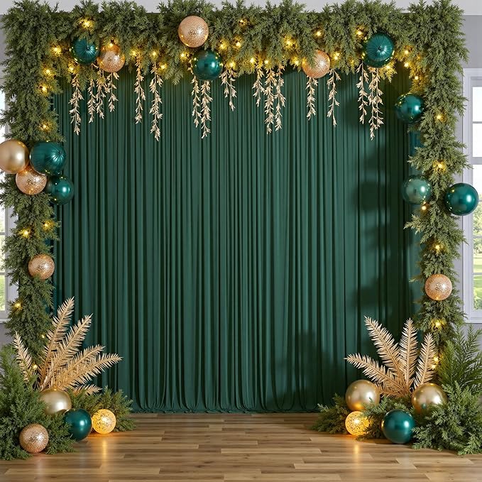 30ftx10ft Wrinkle Free Hunter Green Backdrop Curtains for Party Background, 6 Panles Silky Green Photo Backdrop Drapes Back Drop Cloth for Wedding Birthday Photography Baby Shower Decor