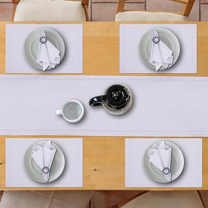 Ruvanti Linen Table Runner 108 Inches, Classic Hemstitch, Washable, Reusable, Non-Slipping, Stain Resistant- Perfect for Parties, Weddings, dinners, Thanksgiving, Christmas, Indoor use – Lavender Grey