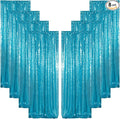 ShinyBeauty Turquoise Curtains 8 Panels, 2Ftx8Ft, Glitter Photograph Backdrops, Blue Backdrop Curtain for Parties,Birthday Decor,Sequin Background
