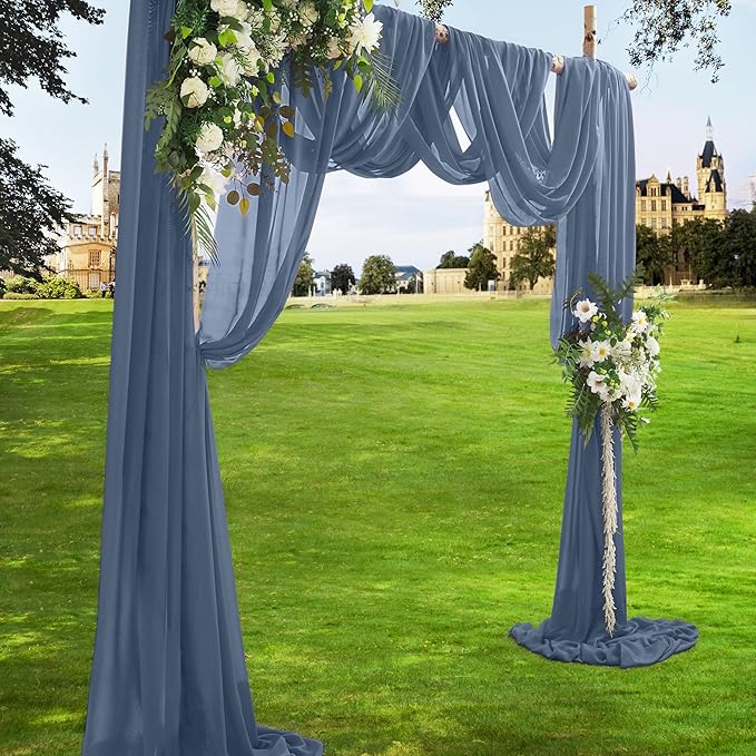 VACVELT Wedding Arch Draping Fabric Dusty Blue Chiffon, 1 Panel Sheer Drapes 30 Inch x 20ft Chiffon Backdrop Curtain Decor, Outdoor Sheer Drapery for Ceremony Party Ceiling