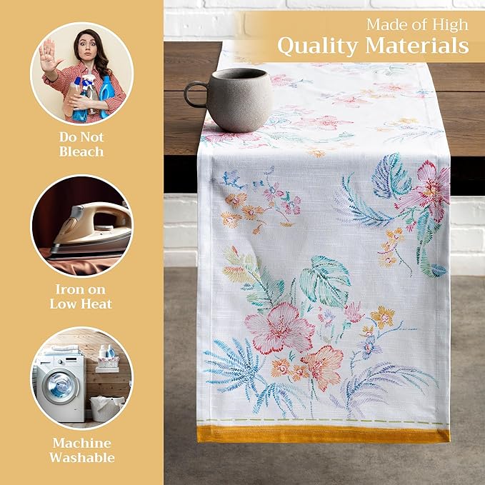 Maison d' Hermine Table Runner 100% Cotton Single Layer Table Runners 72 inches Long Decorative for Home Kitchen Dining Party Wedding Bridal Shower Spring Summer (Paradise Island, 14.50" x 72")