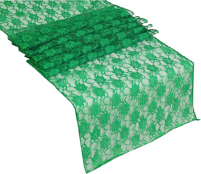 MDS Pack of 12 Wedding 12 x 108 inches Satin Table Runner for Wedding, Decorations for Birthday Parties, Banquets, Graduations, Engagements, Runners fit Rectangle, Round Table- Green
