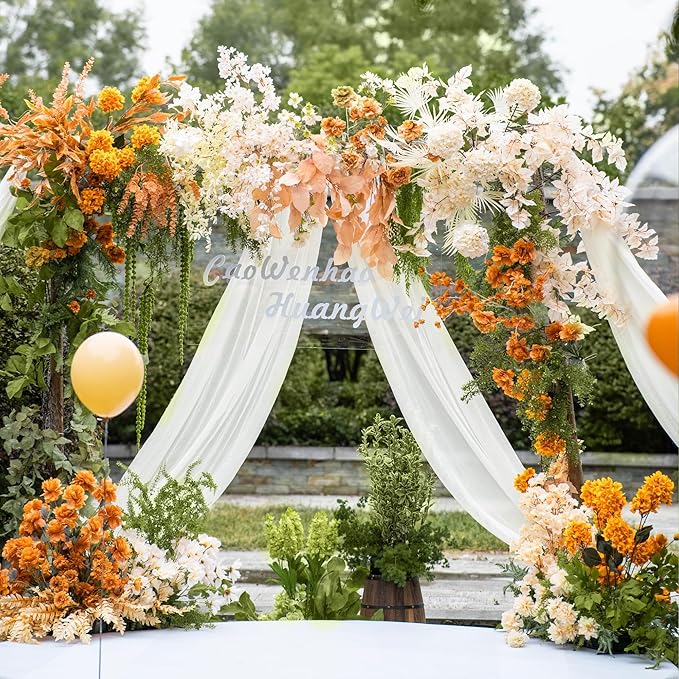 Wedding Arch Draping Fabric 1 Panel 28.7" x 20FT Ivory Sheer Chiffon Backdrop Drapes for Wedding Ceremony Birthday Party Bridal Shower Outdoor Decoration