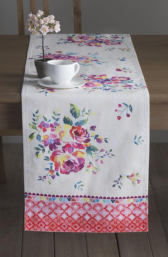 Maison d' Hermine Table Runner 100% Cotton Double Layer Table Runners 72 inches Long Decorative for Kitchen Dining Party Baby Shower Wedding Bridal Shower Spring Summer (Rose Garden, 14.50" x 72")