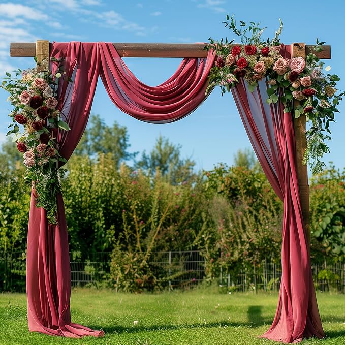 Wedding Arch Draping Fabric 4 Panels 28.7" x 20FT Burgundy Sheer Chiffon Backdrop Drapes for Wedding Ceremony Birthday Party Bridal Shower Outdoor Decoration
