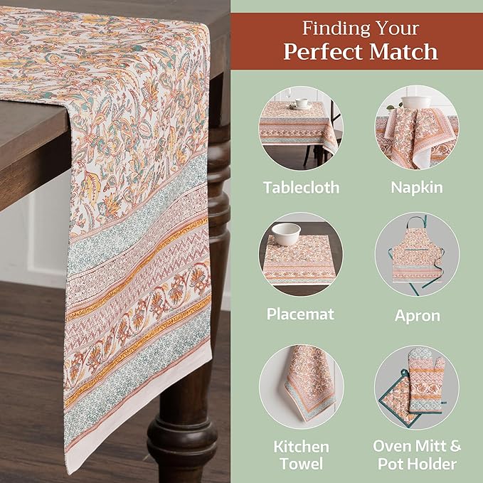 Maison d' Hermine Table Runner 100% Cotton Single Layer Table Runners 108 inches Long for Thanksgiving Christmas Decorations Home Kitchen Dining Party Wedding (Nila, 14.5" x 108")