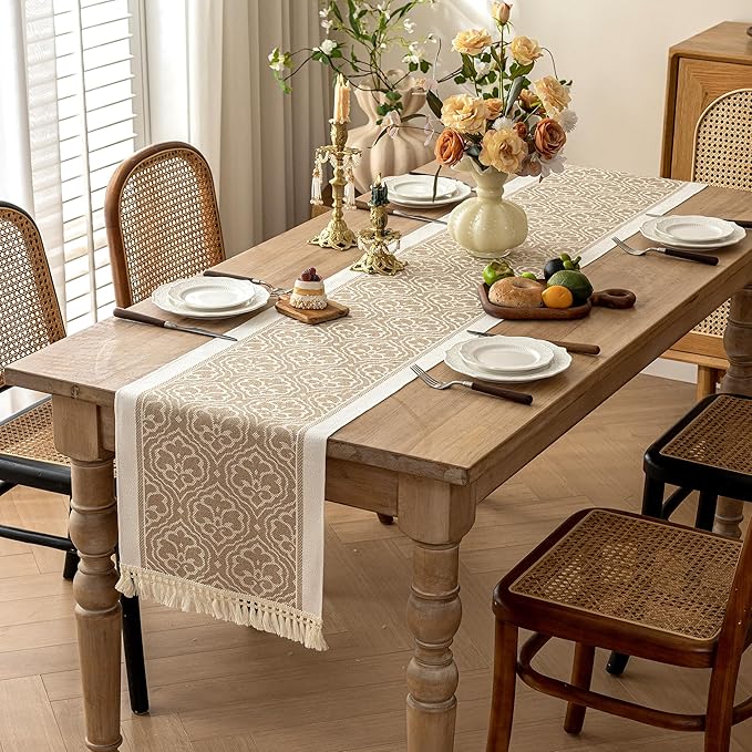 Table Runners 63 Inches,Waterproof Boho Table Runner with Tassel Fringe,Table Runner for Party Coffee Table