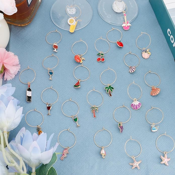 Wine Glass Charms Wine Charms for Stem Glasses Glass Markers Identifiers Tags for Christmas Tasting Party Favors Decorations
