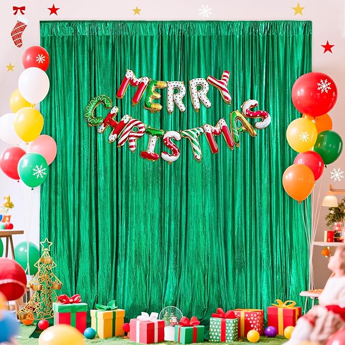Emerald Green Backdrop Party Decorations: Backdrop Drapes Curtains 4.8FTx8FT Wrinkle Free Christmas Fabric for Sparkle Wedding Bridal Baby Shower