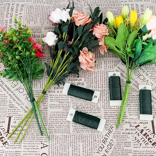 4 Rolls Green Floral Wire - 152 Yards, 22 Gauge, Flexible, for Flower Arrangement, Garland, Wreaths, Plant Crafts