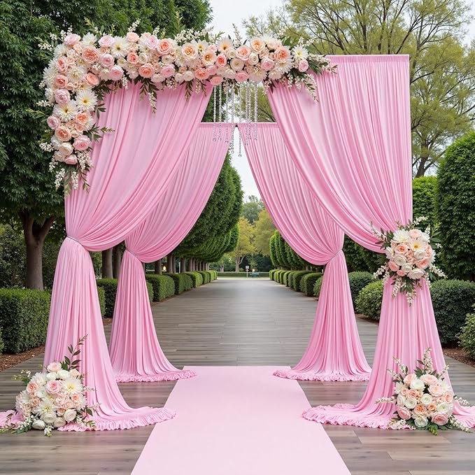 30ftx12ft Wrinkle Free Pink Backdrop Curtain, 6 Panels 12FT Height Pink Wedding Backdrop Drapes, Silky Polyester Back Drop Cloth for Birthday Photography Background Party Backdrop Draping