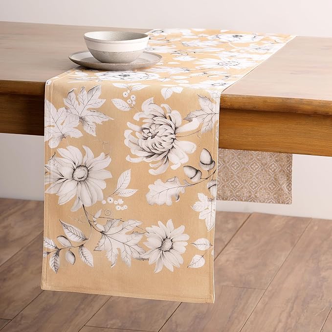Maison d' Hermine Table Runner 100% Cotton Double Layer Table Runners 108 inches Long for Thanksgiving Christmas Decorations Home Kitchen Dining Party Wedding (Pretty Autumn, 14.5" x 108")