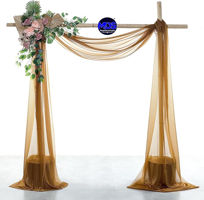 MDS Halloween Chiffon Draping Fabric - 2 Panel, 30" Wide x 75ft Long - Sheer Spooky Arbor & Canopy Drapery for Haunted House Backdrops, Party Ceilings, DIY Costumes & Themed Events - Mocha