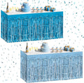 2 Pack Light Blue Lake Blue Table Skirts, 29x108" Metallic Foil Tinsel Fringe Table Skirt for Rectangle Tables Streamer Curtains Backdrop, Party Decorations for Birthdays, Weddings, Holidays