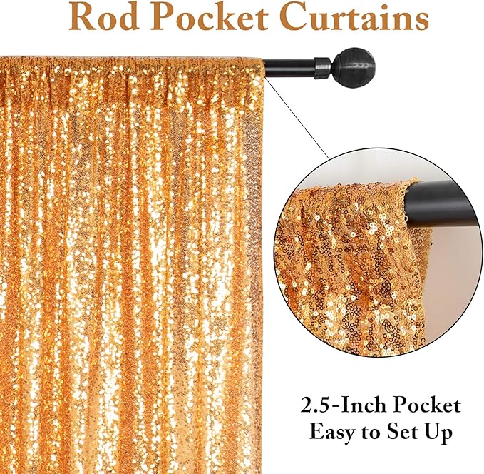 ShinyBeauty Gold Sequin Backdrop 2FTx8FT 8 Pieces Photography Backdrops Baby Shower Backgrounds Sequins Fabric Golden Shimmer Curtains for Party,Outdoor,Wedding Decor Sparkle Curtain Panels