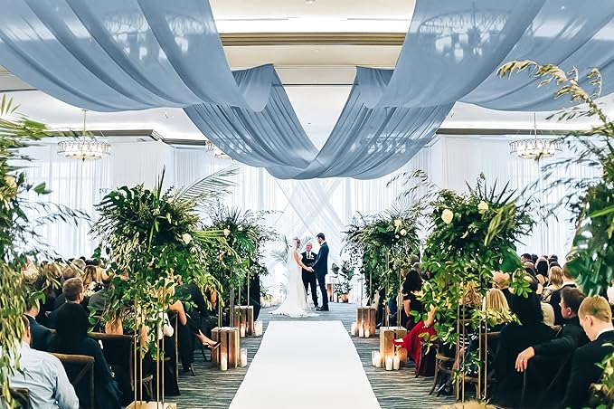 6 Panels Dusty Blue Ceiling Drapes for Wedding, 5ftx30ft Ceiling Drapes Cheesecloth Sheer Fabric Curtain Wedding Arch Draping Fabric Romantic Ceilings Decorations for Weddings Party Ceremony Stage