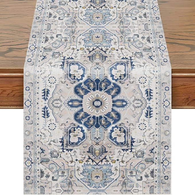 Snycler Table Runner Boho Table Runners Vintage Elegant Farmhouse Table Center Linen Decor for Home Dining Party Entrance (13x48 Inch) Boho-White