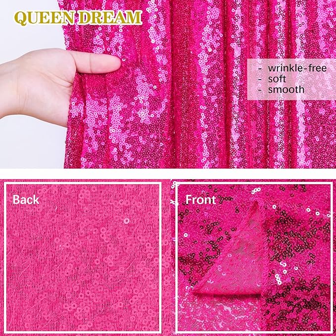 Party Backdrop Curtain 2ftx8ft Hot Pink Backdrop Drapes Curtains Panels with Rod Pockets 6 Pieces Sequin Fabric Flamingo Party Decor