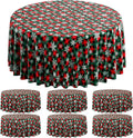 Jectivs 6Pcs Christmas Buffalo Plaid Snowflake Party Tablecloths Decorations,Plastic Red and Green Checkered Round Table Cover for Winter Christmas New Year Birthday Holiday Party Decorations,84 inch