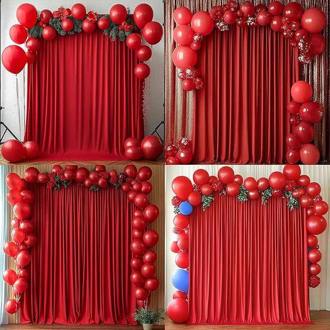 10 ft x 20 ft Wrinkle Free Red Backdrop Curtain for Parties, Polyester Photography Backdrop Drapes for Birthday Party Baby Shower, Thick Background Curtain for Backdrop Stand, 4 Panels 5 ft x 10 ft