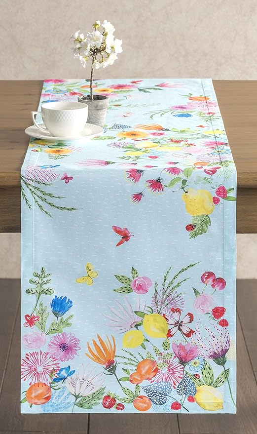 Maison d' Hermine Table Runner 100% Cotton Single Layer Table Runners 108 inches Long Decorative for Home Kitchen Dining Party Wedding Bridal Shower Spring Summer (Jardin D'Ete - Mint, 14.50" x 108")
