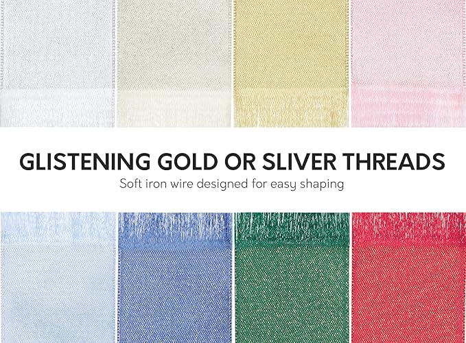 Light Pink Satin Ribbon for Valentines Day 1-1/2 Inch Double-Faced Wide Wired Sliver Glitter Ribbons for Wreath Christmas Tree Decoration Gift Wrapping, Home Decor 10 Yards