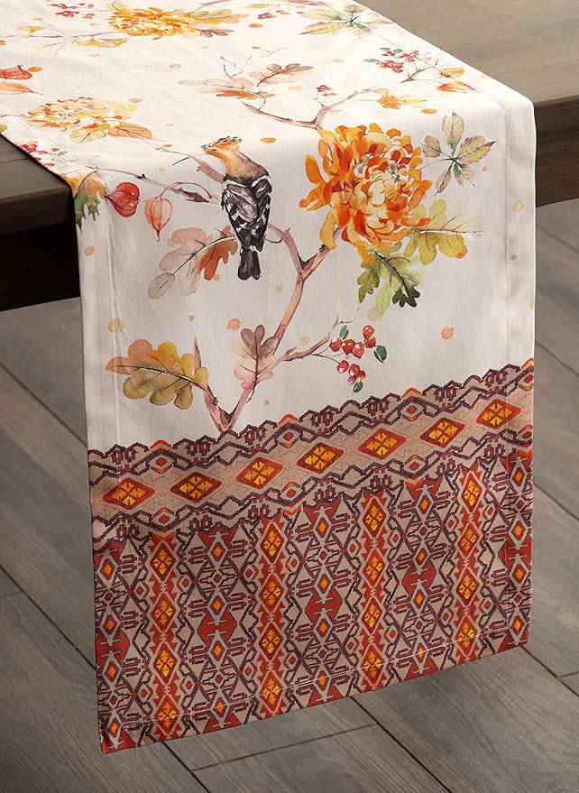 Maison d' Hermine Table Runner 100% Cotton Single Layer Table Runners 48 inches Long for Thanksgiving Christmas Decorations Home Kitchen Dining Party Wedding (Kelim - Prairie, 14.5" x 48")