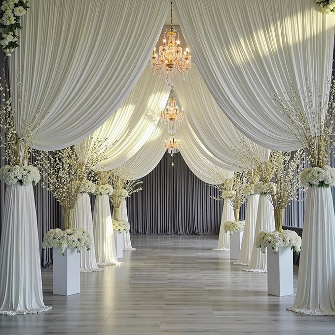 PartyVillage 10ft×15ft Ivory Backdrop Curtain for Wedding Parties, 2 Panels Wrinkle Free 15 FT Long Polyester Photo Backdrop Drapes Back Drop Cloth for Birthday Photography Background