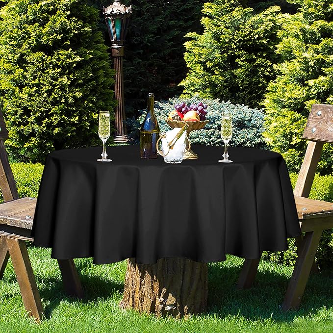 Fitable Black Round Tablecloth 70 inch, Stain and Wrinkle Resistant Washable Polyester Table Cloth for Dining Buffet Parties and Camping