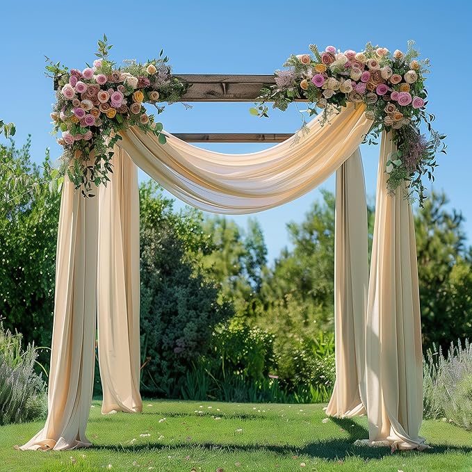 Wedding Arch Draping Fabric 3 Panels 28.7" x 20FT Champagne Sheer Chiffon Backdrop Drapes for Wedding Ceremony Birthday Party Bridal Shower Outdoor Decoration