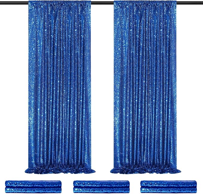 Royal Blue Curtain Panels Sequin Backdrop 6 Pieces 2ftx8ft Sparkly Curtain for Birthday Bridal Shower Theme Decorations