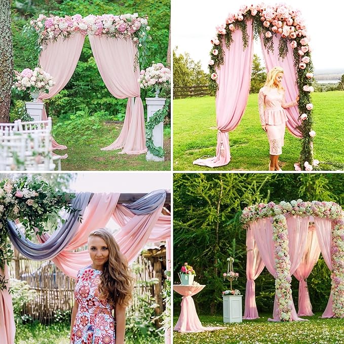 8 Panels Wedding Arch Draping Fabric 28" x 20 Ft Wedding Arch Drapes Chiffon Fabric Drape Sheer Backdrop Curtain for Weddings Party Swag Ceremony Birthday Arbor Drapery Reception Ceiling Décor(Pink)