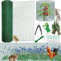 32.8FT x16Inch Plant Protectors from Animals - Wire Plant Protector Cages for Outdoor Plants, Free-Cut Metal Mesh Plant Covers Guards Fence, Chicken Wire Cloche with Ground Stakes,Zip Ties
