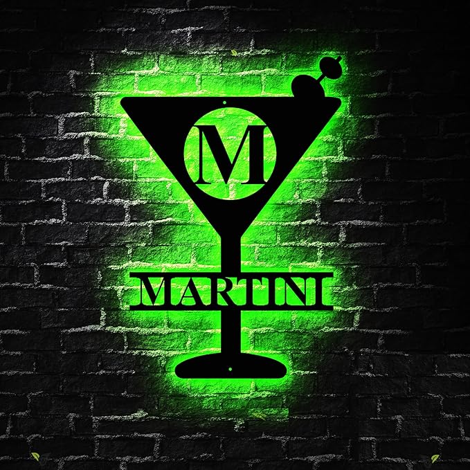Personalized Martini Initial Name Sign LED Lights, Bar Sign, Bar Sign Decor, Martini Drinker Gift, Gift for Bartender, Shop Owner Gift Idea
