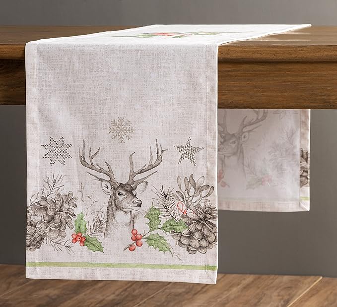 Maison d' Hermine Table Runner 100% Cotton Single Layer Table Runners 72 inches Long for Thanksgiving Christmas Decorations Home Kitchen Dining Party Wedding (Christmas Dew, 14.5" x 72")