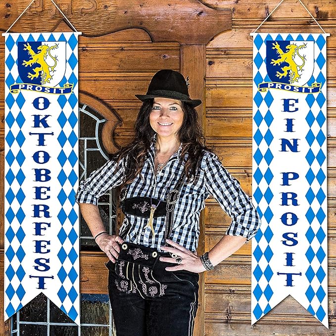 Blulu Oktoberfest Decorations Oktoberfest Banner Sign October Festival Party Decorations Bavarian Check Flag Porch Welcome Banner Flags Decor for German Parade Beer Festival Party Supplie
