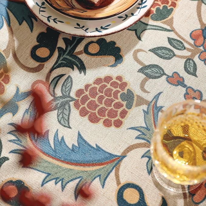patdrea Designer Vintage Linen Tablecloth for Rectangle Table,French Soft Durable Floral Tablecloths,Colorful Table Cover for Kitchen Dining,Parties,Christmas,Thanksgiving,Party,55"x71"-Puno