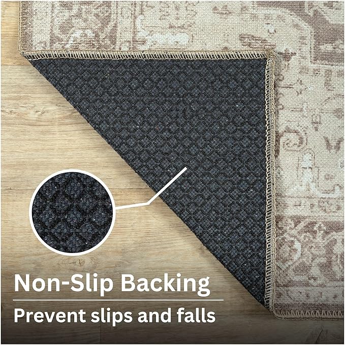 Bloom Rugs Washable Non-Slip 8' x 10' Rug - Light Brown Traditional Medallion Area Rug for Living Room, Bedroom, Dining Room, and Kitchen - Exact Size: 8' x 10'