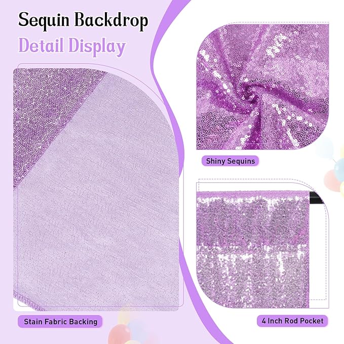 SquarePie Sequin Backdrop Curtain Not See Through Thick Glitter Background for Party 6FT x 8FT Lavender