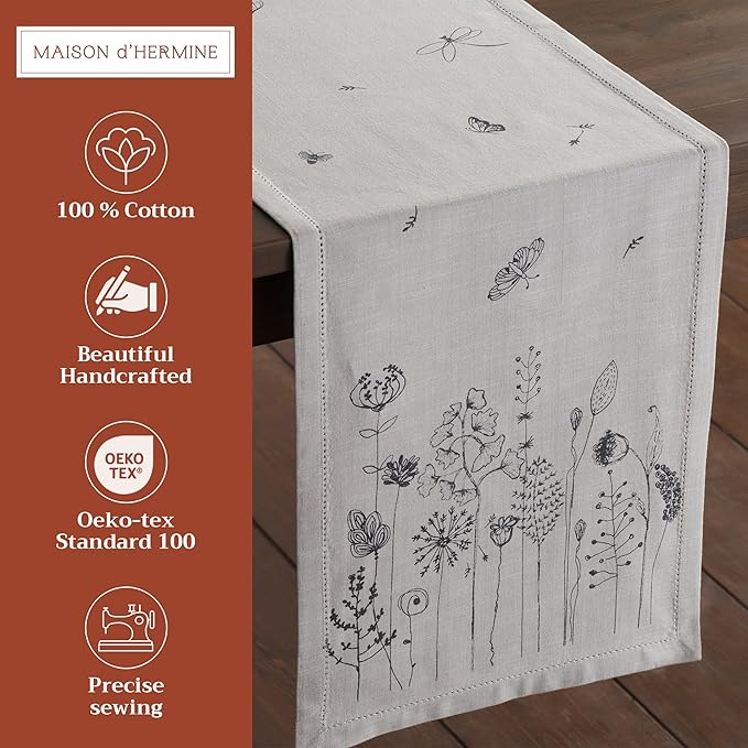 Maison d' Hermine Table Runner 100% Cotton Single Layer Table Runners 108 inches Long Decorative for Home Kitchen Dining Party Baby Shower Wedding Bridal Shower Spring Summer (Flore, 14.50" x 108")