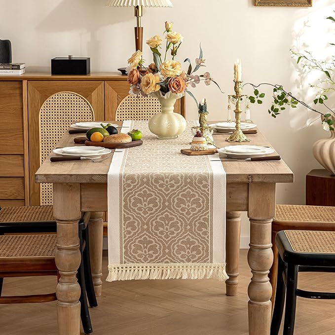 Table Runners 63 Inches,Waterproof Boho Table Runner with Tassel Fringe,Table Runner for Party Coffee Table